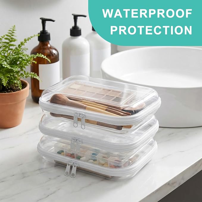 6 Pack Clear Hard Shell Zipper Case, Clear Zipper Pouches for Organizing, Diaper Bag Organizer Pouches, Plastic Cosmetic & Travel Toiletry Pouch Set (2M+4S)