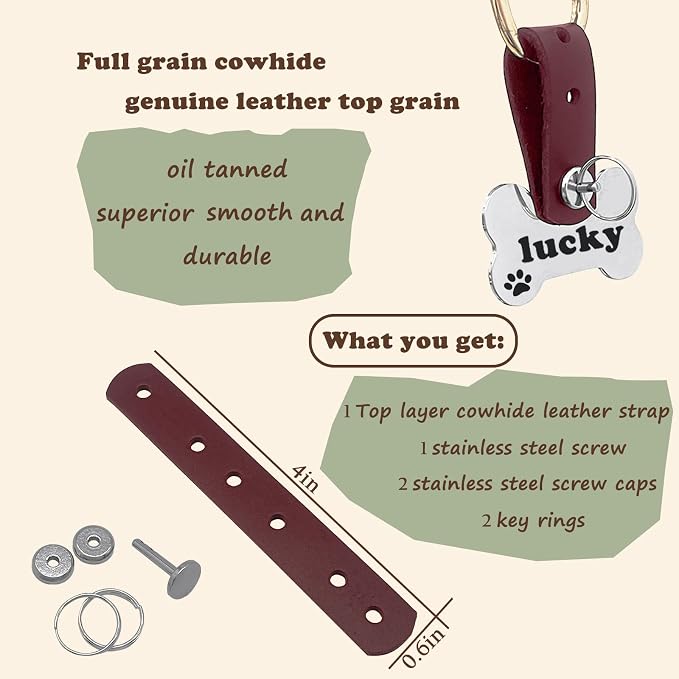 Pet ID Tag Silencer - Dog & Cat Collar Leather Connector | Holder Up to 4 Dog Tags(Red)