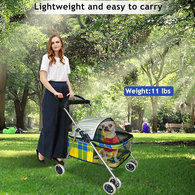 Jogger Pet Stroller for Small & Medium Dogs/Cats 35Lbs Capacity Kitten Doggie Cage Waterproof Foldable Travel Carrier Puppy Strolling Cart Durable Large 4 Wheels Cat Dog Stroller with Cup Holders
