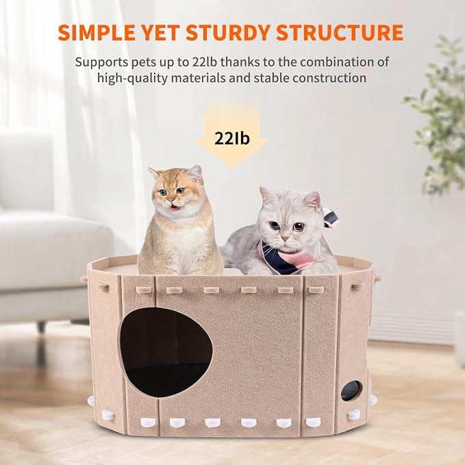 Largre Heated Cat House for Indoor & Outside Cats,Heated Pet Bed with Timer & Temp Adjustable Heating Pad for Indoor Kitty, Scratch Resistant Caves（23 * 12 * 13inch）