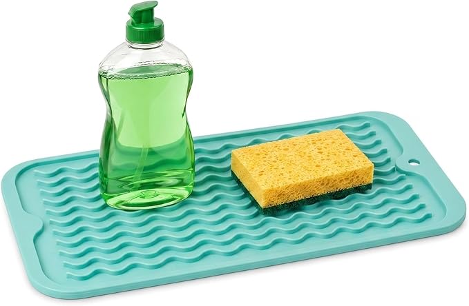 ZLR Silicone Sink Caddy & Sponge Holder, 6"x12", Mint Green | Sink Organizer for Soap, Sponge & Brush, Doubles as Bathroom Vanity Tray, Raised Lip, Non-Slip Food-Grade Silicone