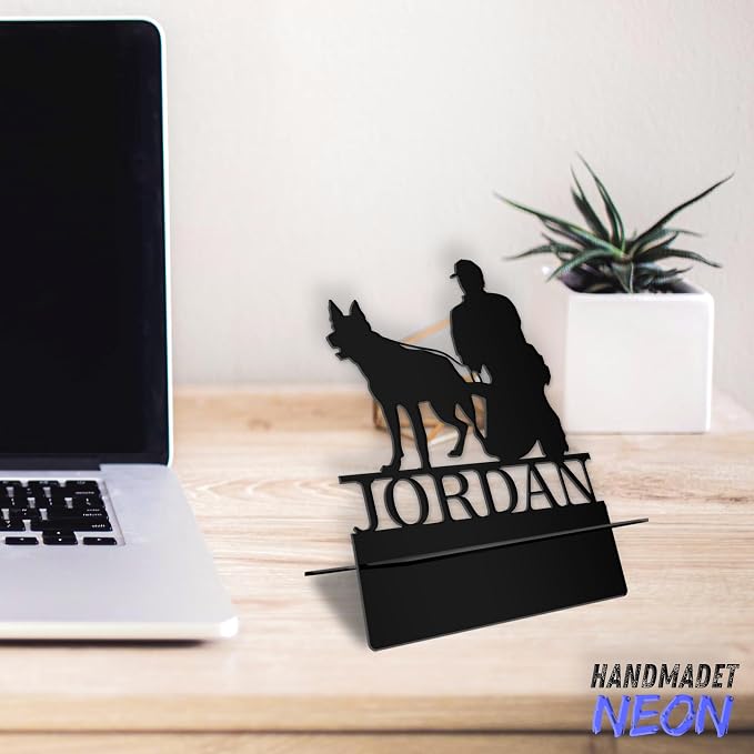 Personalized Man Police and Dog Cell Phone Holder, Custom Name Desk Stand, Metal Enforcement Dock, Tablet, Smartphone Stands, Gifts for Animal Lovers, Friends, Christmas