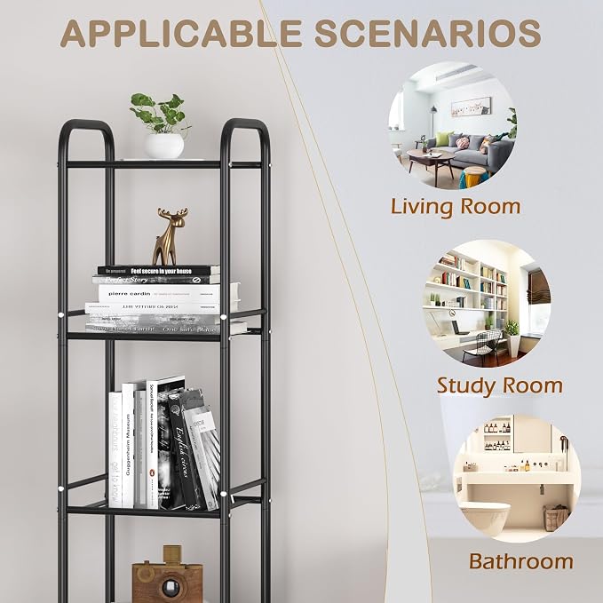 JSB 3 Tier Narrow Bathroom Shelving Unit, Kitchen Storage Rack Organizer Metal Corner Shelf for Living Room Laundry Pantry (Matte Black, 3 Tier)