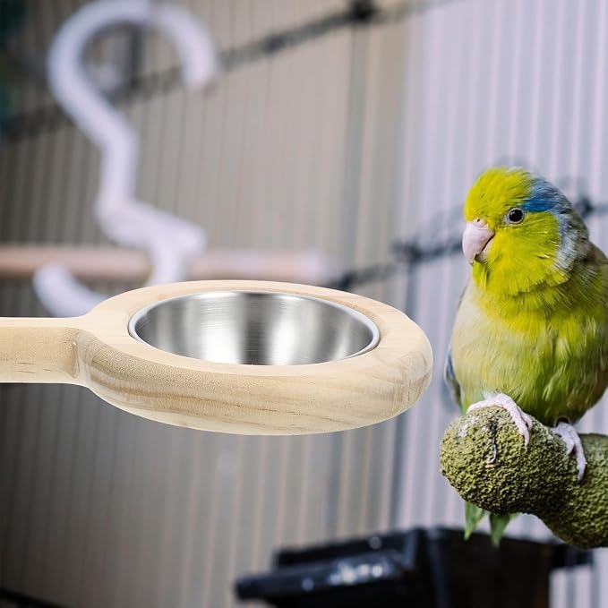 INOOMP Stainless Steel Bird Bowl with Feeding Cup and Perch Stand, Parrot Food Organizer and Bird Feeding Container for Cage Use