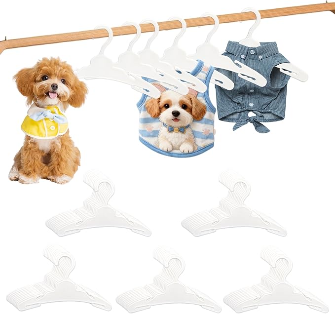 50 Pack Dog Clothes Hangers 7 Inch Non-Slip Pet Clothes Hangers Plastic | Dog Clothing Hangers for Organizing Apparels Puppy Drying Racks for Small Pet Cat Dolls, White