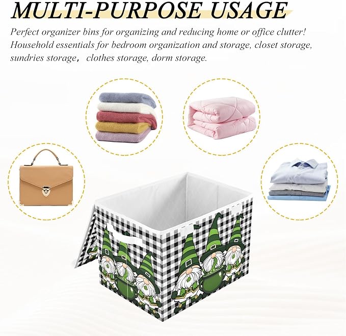 Saint Patrick Fabric Storage Bins with Lid Closet Storage Basket 40L | Foldable & Stackable, Flip Top Dust Guard, Reinforced Handles, Home & Bedroom, Clothes & Toys, Saint Patrick Basket