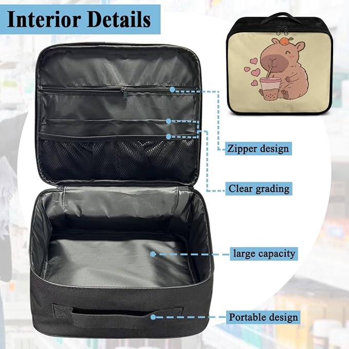 First Aid Empty Pouch Capybara Yellow Print Multi-Compartment Medical Organizer for Hiking Travel and Daily Carry Features Water-Repellent Fabric Washable Interior Quick-Grab Handle
