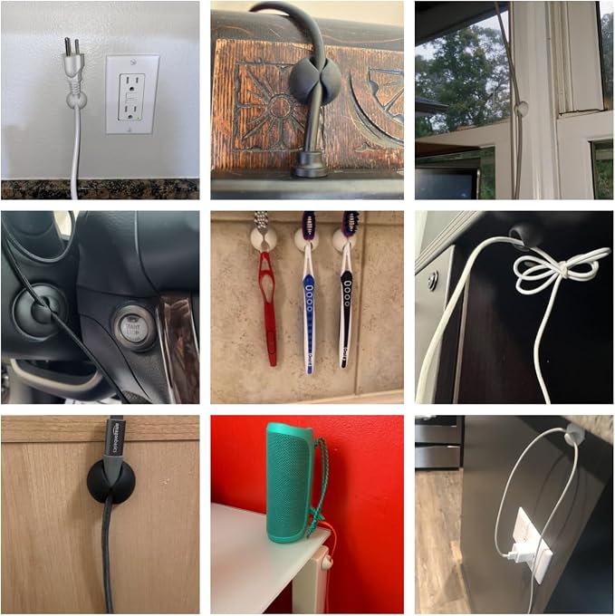 Desk Cable Management Cord Organizer, 16 Pack White Self Adhesive Cord Holder Cable Clips, Ideal Cable Organizer Wire Keeper for Desk, Nightstand, Phone Charger, Computer, Home, Office, Car