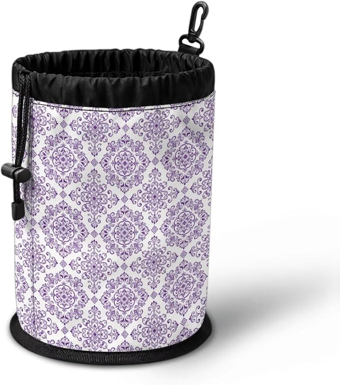 Clothespin Bag Holder Purple Damask Pattern Hanging Clothespin Bag with Hooks Large Capacity Clothespin Storage Organizer for Clothesline Outdoor