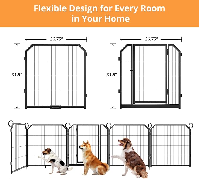 Small Dog Playpen Indoor, 32 Inch 8 Panels Metal Pet Playpen with Door, Portable Foldable Puppy Fence for Indoor Outdoor Use, Yard, RV Camping, Training Pen, Expandable Exercise Enclosure