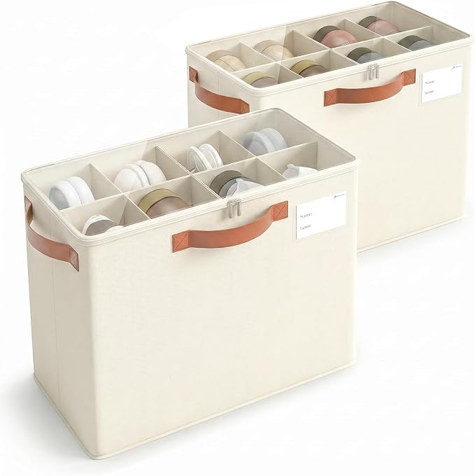 Varhomax Shoe Organizer Box for Closet, Small Fabric Storage Basket 2 Pack | Foldable Shoe Bin with Adjustable Dividers & Clear Cover, Saving Space Sneakers & Sandals Containersfor Entryway, Cubby