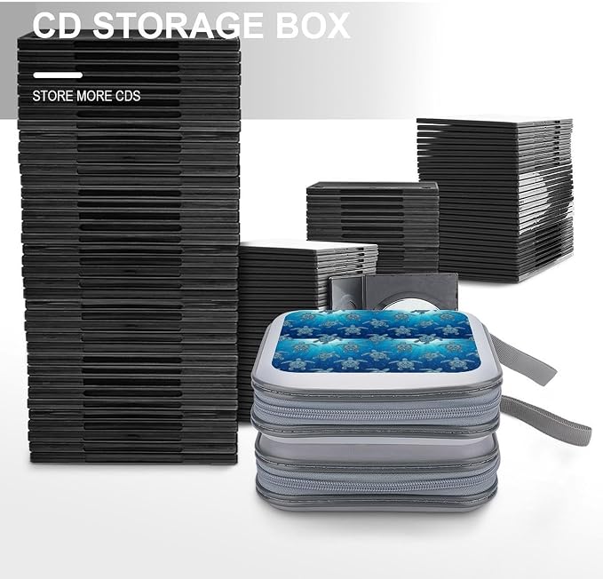 Portable CD Storage Case for 40 Discs Tribal Sea Turtles, Hard Shell Binder with Handle, Protective Organizer for Car Office Travel