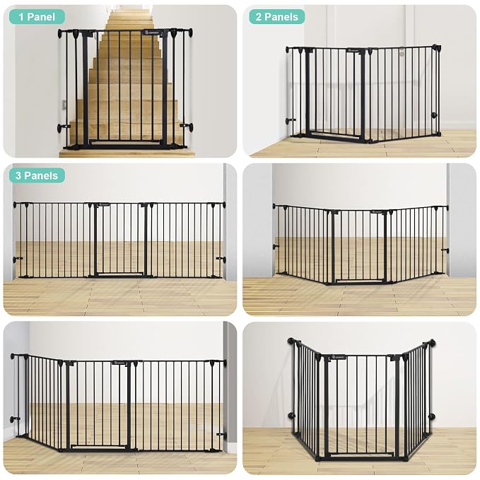 COMOMY 80" Extra Wide Baby Gate, Dog Gate for House Stairs Doorways | Auto Close Pet Gate with Door Walk Through, 5 Metal Panels, Hardware Mounted Baby Fence Indoor Outdoor(30" Tall,Black)