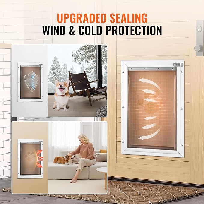 VEVOR Pet Door for Interior and Exterior Doors, Aluminum Frame, Metal Closing Panel and Lock, Strong and Durable Dog Door, Pet Door Suitable for Small Dogs (White-Small)