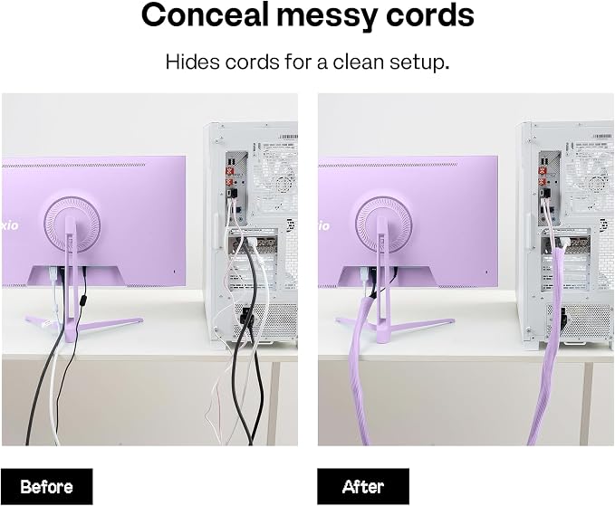 Pixio 10FT Tubing Cable Sleeve – Purple 1/2 inch Flexible Cable Management Sleeve for PC, Gaming, TV & Office, Wire Organizer for Desk Cable Cleanup