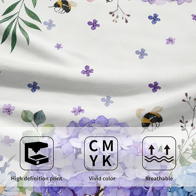 Giwawa Hydrangea Flowers Towel Set of 2 Blue Purple Watercolor Spring Summer Floral Bees Decorative Hand Towels Soft Microfiber Seasonal Face Towel Washcloth for Bathroom Guest Gym Spa Hotel
