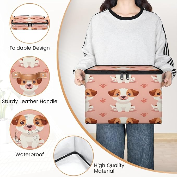 Cute Puppy Dog Storage Box with Zipper Lid