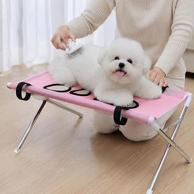 Foldable Dog Grooming Table, Pet Hammock with Stand for Small Dogs & Cats