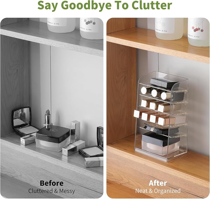 6-Tier Medicine Cabinet Makeup Organizer | Adjustable Dividers, 9° Secure Hold, Clear Quick Access, Non-Slip Mats, For Vanity & Drawer Storage Lipstick/Powder/Eyeshadow