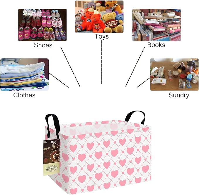 Rectangle Canvas Foldable Storage Basket for Nursery, Heart