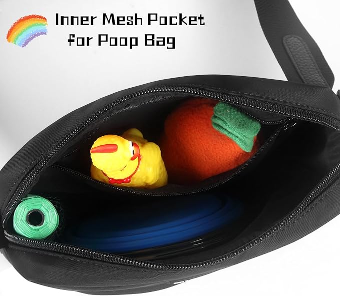 Dog Treat Pouch with Removable Small Pet Training Treat Pouches, Built-in Poop Bag Dispenser, Adjustable Shoulder Strap Cross Body Dog Walking Bag (Black)