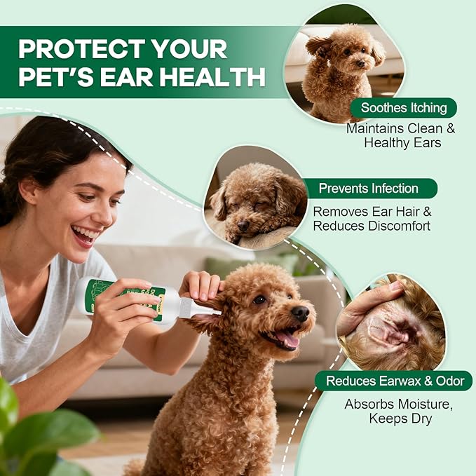 Dog Ear Powder for Hair Removal 30g – Gentle Zinc Oxide Ear Hair Removal Powder for Cleaner Ear Care, Moisture Absorption, Better Grip & Easy Grooming for Poodles, Schnauzers, Bichons and More