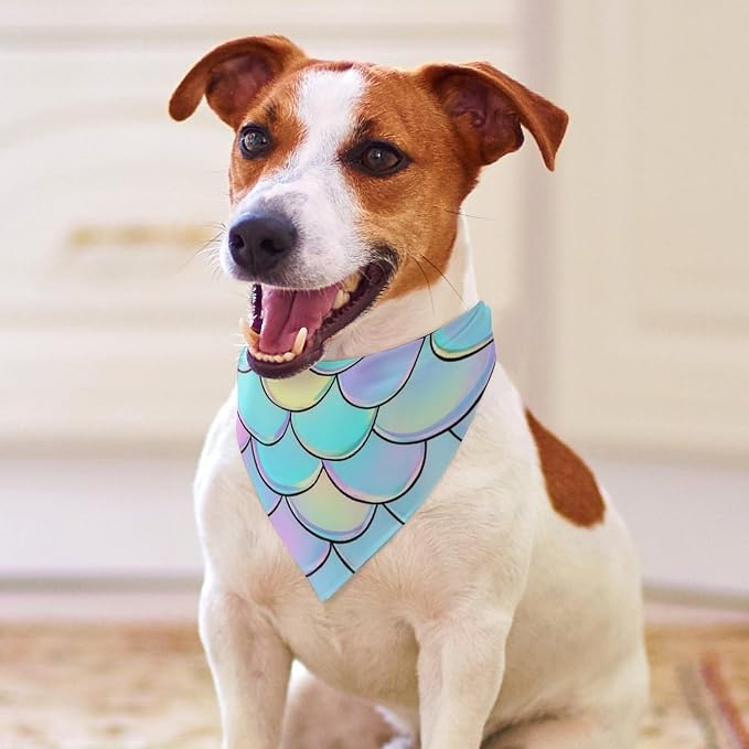 Portable Lightweight Triangle Pet Scarf Beautiful Mermaid Fish Scale Fit Small, Medium, Large Dogs and Cats Wedding, Beach Party, Family Party Wear