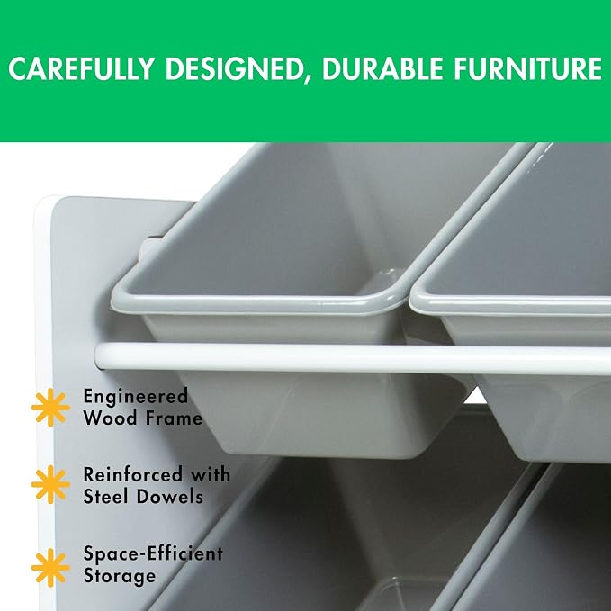Humble Crew 9-Bin Toy Organizer – Explorer Natural White/Grey Plastic Bins, 3-Tier Storage Solution for Kids' Playrooms and Nurseries