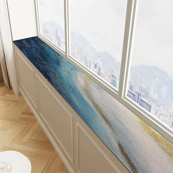 Cut-to-fit Narrow Window Sill Mat,Absorbent Window Sill Cushion Pad Non-Slip Backing,Customizable Decorative Window Sill Protector Cover for Dog Cat Pets(39" L x 7.8" W, Blue A)