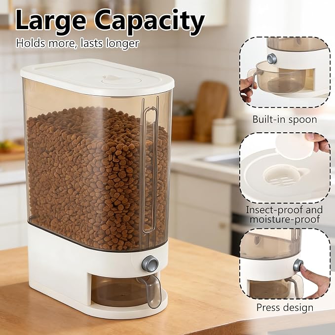 Pet Food Storage Container with Lid & Scooper Press to Dispense Clear Airtight Cat Food Storage Container Dog Food Storage Container BPA Free Store Dry Food Dog Treat Container for Kitchen Pantry