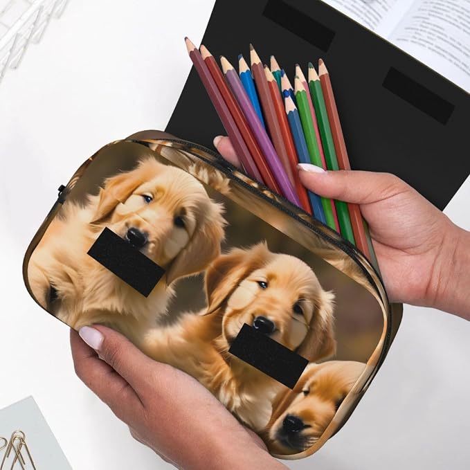 Golden Retriever dogs puppies pets print Pencil Case Box Organizer,Large Capacity Portable Big Pencil Bags with Zipper for Office Home