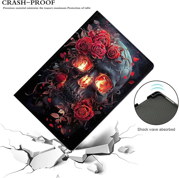 for Samsung Galaxy Tab S5e Case 2019 10.5”Model SM-T720/T725,Premium Leather Folio Stand Auto Wake/Sleep,Multiple Viewing Stand,Skull Rose Flowers