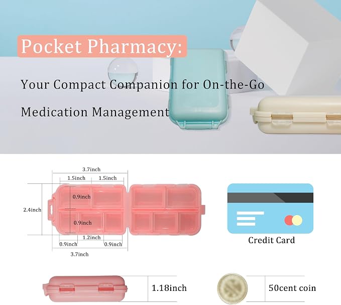 Pill Organizer with 161 Medicine Labels, Beige Travel Pill Case | Compact 10-compartment pill case with 161 labels for daily vitamins, supplements, 7-day planning, purse, backpack, and travel