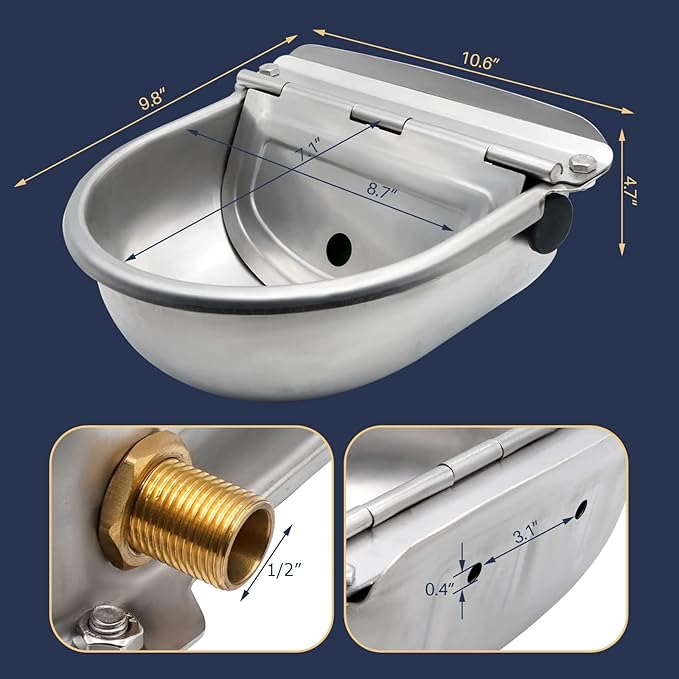 Automatic Dog Water Bowl Dispenser 85oz, 304 Stainless Steel Self-Filling Bowl with Brass Float Valve for Outdoor Large Breeds, Fit 3/4" GHT Faucet - Ideal for Chickens Livestock