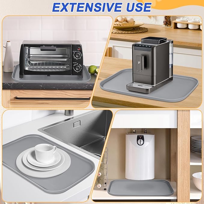 SMILOOL Silicone Pet Feeding Mat with Raised Edge for Food and Water, Dog Bowl Mats, Cat Bowls Placemat with High Lip for Floor Waterproof, Rubber Tray for Cats and Dogs 22 x 14 x0.8 Light Gray