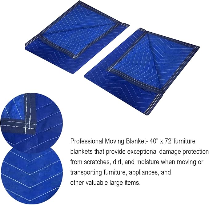 3 Pack Moving Blankets 40x72in Heavy Duty Padded Packing Blankets for Moving Shipping Protecting Furniture Professional Quilted Furniture Blankets for Moving Supplies