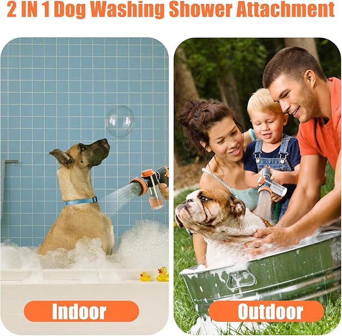 Dog Washing Hose Attachment for Pet Bathing with Black 3 Way Shower Diverter, Dog Wash Hose Nozzle Shampoo Sprayer for Pet Grooming Shower, Dog Shower Attachment for Bathroom