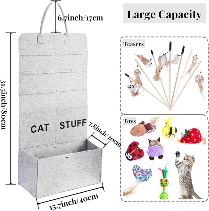ZAVOOS 2 Pack Cat Wand Toy Storage Bag, Wall Hanging Organzier | Cat Teaser Holder with Handle, Durable Pet Toy Organizer Bag for Indoor Neatly Organizing Pet Supplies, Feline Safety