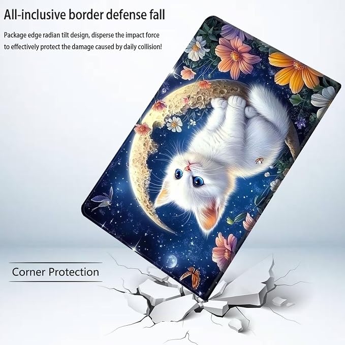 Bxgolkgd Tablet Case for Samsung Galaxy Tab A 8.0 Inch 2019(SM-T290/T295),Shockproof Stand Cover with Heat Dissipation,Auto Wake/Sleep Function,White Cat Moon