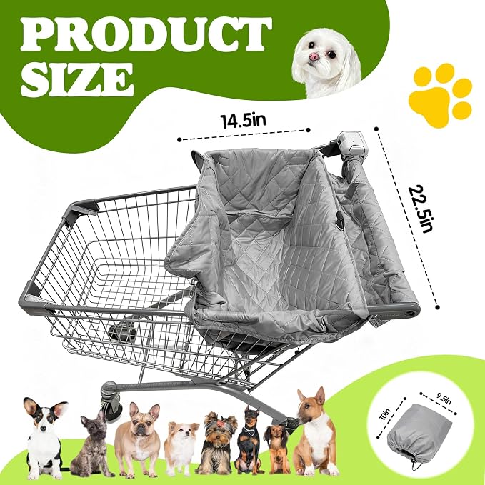Wibeelee Portable Dogs Shopping Cart Cover Quilting Grocery Cart Cover with Carry Bag for Pets, Secured with Hook and Loop, Comfortable and Easy to Clean