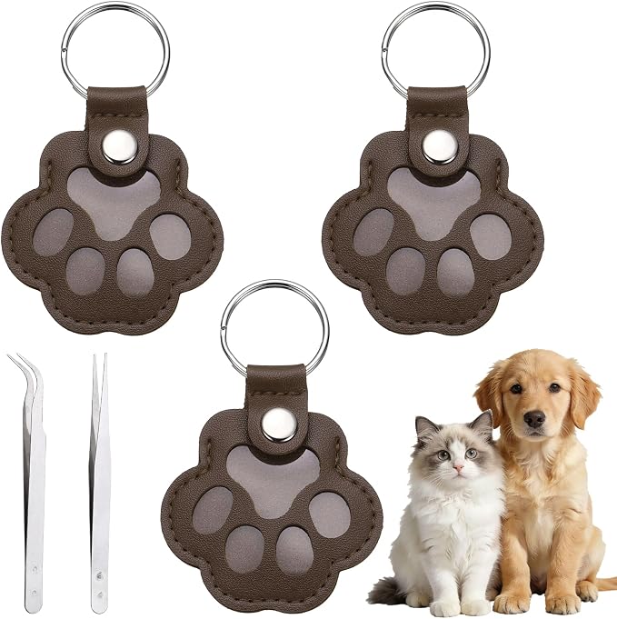 Dog Fur Storage Keychain, Pet Fur Keepsake Keyrings, Paw Shaped, Pet Hair Keepsake Keychains with Tweezers