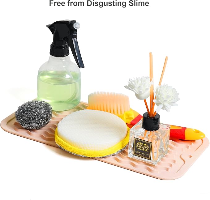 ZLR Silicone Sink Caddy & Sponge Holder, 6"x12", Peach Pink | Sink Organizer for Soap, Sponge & Brush, Doubles as Bathroom Vanity Tray, Raised Lip, Non-Slip Food-Grade Silicone