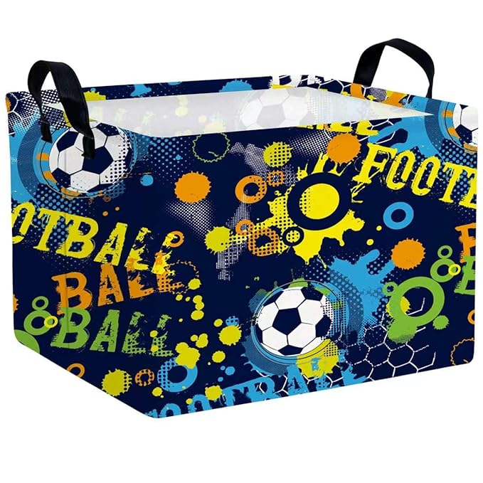 Large Kids Basket Foldable Nursery Baby Storage Bin Collapsible Box Organizer Bedroom Decor (Graffiti Soccer)