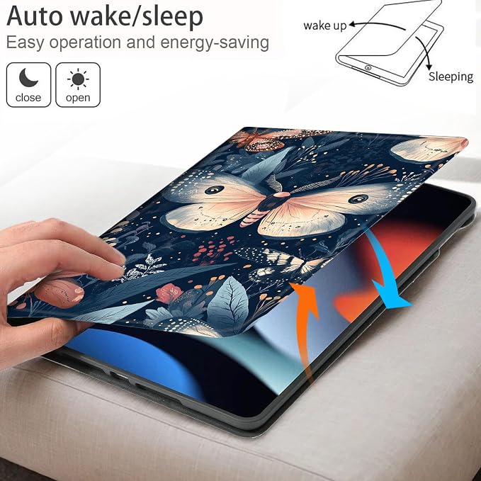 Bxgolkgd Tablet Case for Samsung Galaxy Tab E 9.6 Inch 2015(SM-T560/T561/T567),Shockproof Stand Cover with Heat Dissipation,Auto Wake/Sleep Function,Moth Art