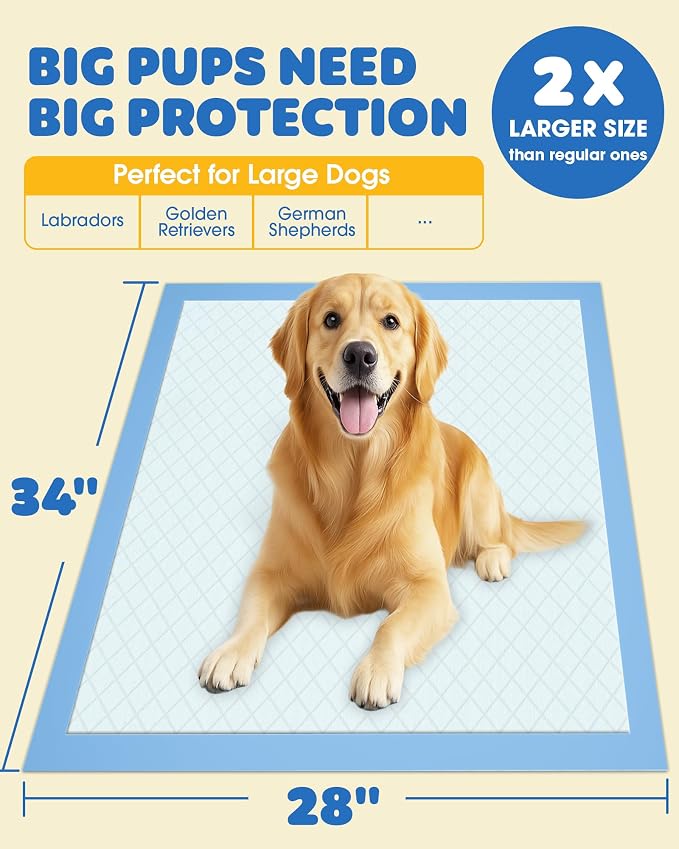 50-Pack Extra Large Pee Pads - 34" x 28" Puppy Pads for Dogs with 6-Layer Leakproof Protection, Disposable and Quick-Dry Dog Pads with High Absorbency for Easy Potty Training | Extra-Large Pee Pads, Disposable, Quick-Dry Dog Pads, High Absorbency, Wee ...