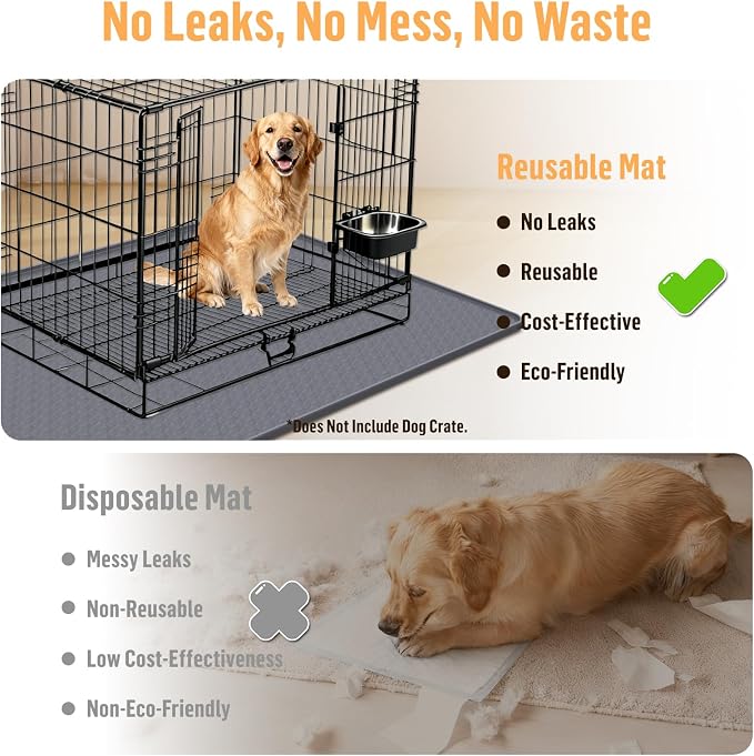 Silicone Dog Bed Mat 51"x 25.6" Crate Mat for Dog Cages, Dark Grey | Extra Large Kennel Mat with Raised Edge, Washable, Leakproof, Waterproof Dog Mat for Crate, Dog Floor Mat to Protect Floors