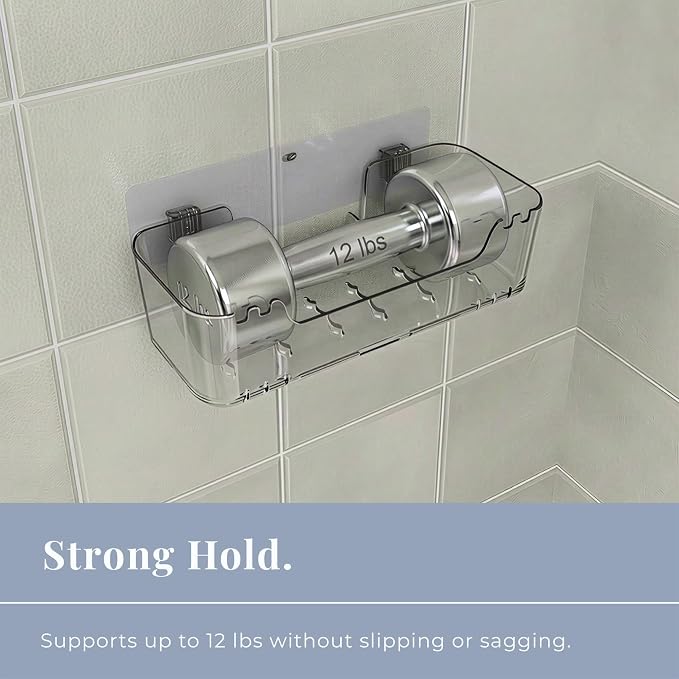 Bathtub Toy Storage, 2 Pack Clear, No-Drill Clear Bath Toy Holder | 4 Adhesive Backplates Included, BPA-Free PET, Fast-Drain Design, Wall-Mounted Detachable, 12 lbs Load Capacity Each