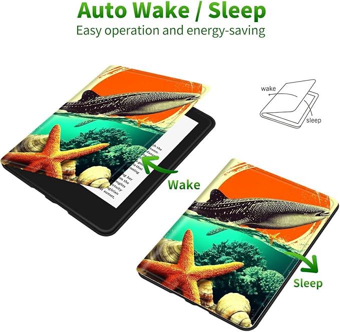 Case for Samsung Galaxy Tab A9+/A9 Plus 11" 2023 (SM-X210/X216/X218) | Slim Leather Smart Cover with Multi-Angle Anti-Slip Stand [Auto Wake/Sleep] Shell for Women Men - Whale Sunset Starfish
