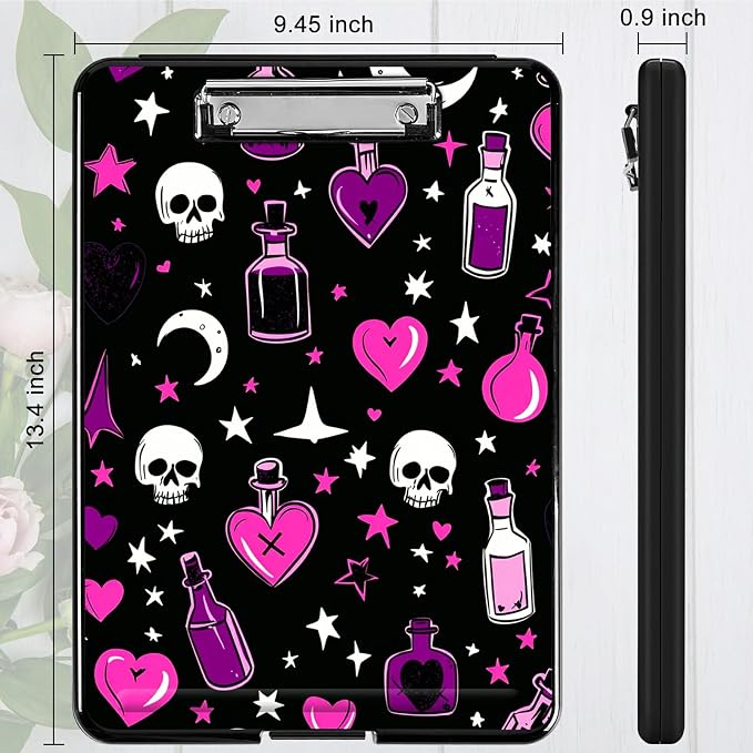 Purple Heart Wishing Bottle Clipboard with Storage Pen Holder, Clipboards Organizer Nursing Clipboard Foldable File Folder Plastic Clipboard Folio Clip Board for Office Students Classroom