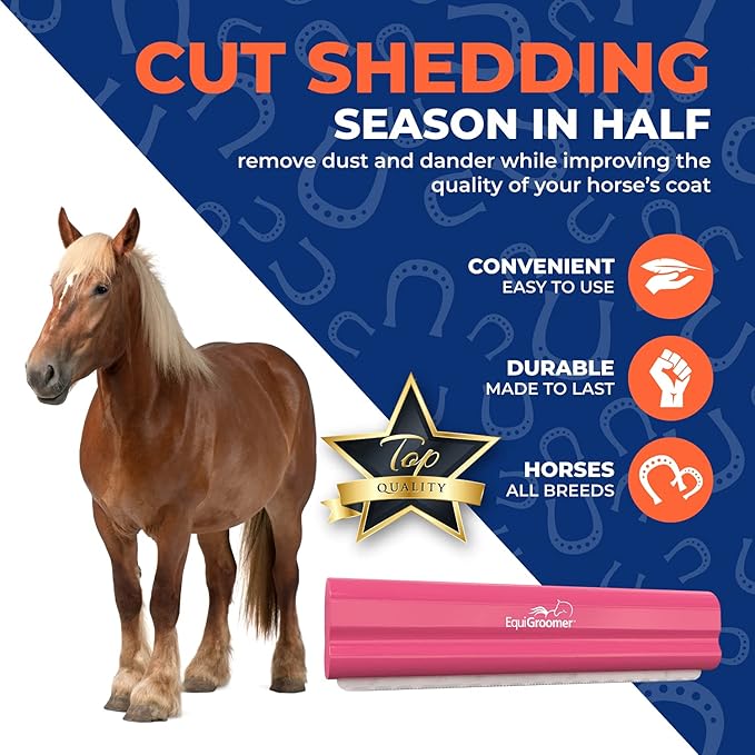 EquiGroomer Deshedding Brush, 8-Inch for Horses and Large Pets, Pink, Removes Loose Dirt, Hair, and Fur, Professional Undercoat Grooming Tool